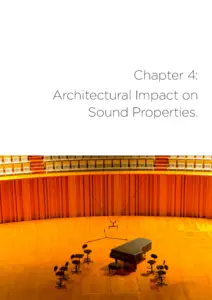 chapter four, architectural impact on sound properties picture looking down on a grand piano and quintet setup on a large empty stage with a mic rig above the set up