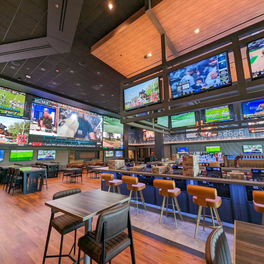 Grid Iron Sports Bar - river spirit casino - AV design by audiotek