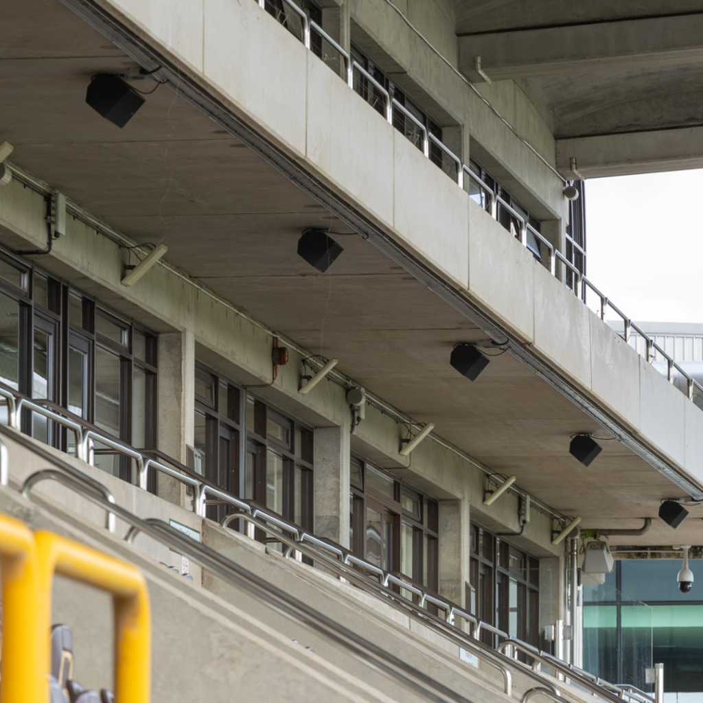 Distributed speakers part of Cheltenham Racecourse Sound Systems Designed by Audiotek