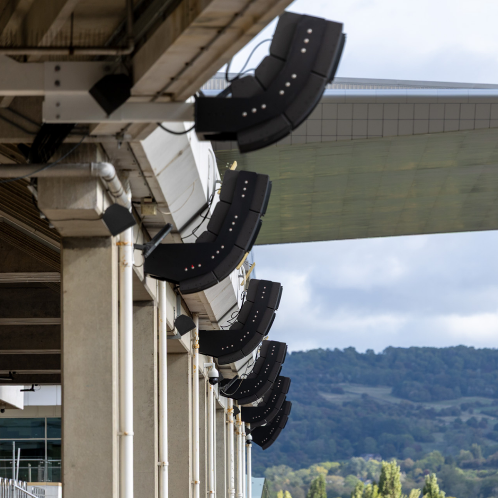 L-Acoustics Line Array Speakers used in Cheltenham racecourse sound systems – designed by audiotek